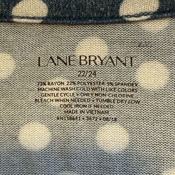 Lane Bryant Blue White Polka Dot Sweater Long Sleeves V Neck Women's Cozy 22/24 - Picture 3 of 5